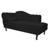 Divã Recamier Sofá Juliana 140cm Lado Direito Corano Preto Sala de Estar Recepção Quarto Escritório Capitonê Luis XV - AM Decor