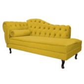 Divã Recamier Sofá Juliana 140cm Lado Direito Suede Amarelo Capitonê Luis XV Sala de Estar Recepção Quarto Capitonê - AM Decor