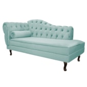 Divã Recamier Sofá Juliana 140cm Lado Direito Suede Azul Tiffany Sala de Estar Recepção Quarto Escritório Capitonê Luis XV - AM Decor