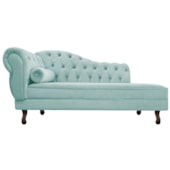 Divã Recamier Sofá Juliana 140cm Lado Direito Suede Azul Tiffany Sala de Estar Recepção Quarto Escritório Capitonê Luis XV - AM Decor