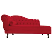 Divã Recamier Sofá Juliana 140cm Lado Direito Suede Vermelho Sala de Estar Recepção Quarto Escritório Consultório Luis XV Capitonê - AM Decor