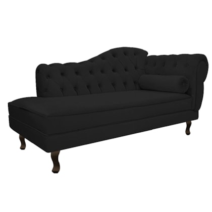 Divã Recamier Sofá Juliana 140cm Lado Esquerdo Corano Preto Sala de Estar Recepção Quarto Escritório Capitonê Luis XV - AM Decor