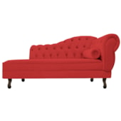 Divã Recamier Sofá Juliana 140cm Lado Esquerdo Corano Vermelho Recepção Escritório Sala de Estar Consultório Capitonê Luis XV - AM Decor