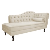 Divã Recamier Sofá Juliana 140cm Lado Esquerdo Suede Bege Sala de Estar Recepção Quarto Escritório Capitonê Luis XV - AM Decor