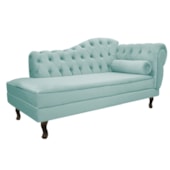 Divã Recamier Sofá Juliana 160cm Lado Esquerdo Suede Azul Tiffany Sala de Estar Recepção Quarto Escritório Capitonê Luis XV - AM Decor
