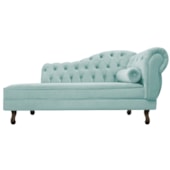 Divã Recamier Sofá Juliana 160cm Lado Esquerdo Suede Azul Tiffany Sala de Estar Recepção Quarto Escritório Capitonê Luis XV - AM Decor