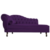 Divã Recamier Sofá Juliana 185cm Lado Direito Suede Roxo Luis XV Capitonê Recepção Sala de Estar Quarto - AM Decor