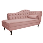 Divã Recamier Sofá Juliana 185cm Lado Esquerdo Suede Rosê Consultório Psicologia Escritório Recepção Quarto Luxo Capitonê Luis XV - AM Decor
