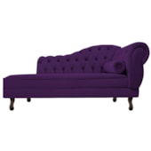 Divã Recamier Sofá Juliana 185cm Lado Esquerdo Suede Roxo Luis XV Capitonê Recepção Sala de Estar Quarto - AM Decor