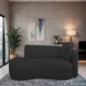 Divã Recamier Suíça Curvo Sala Recepção 150cm Lado Esquerdo Bouclé Preto
