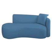 Divã Recamier Suíça Curvo Sala Recepção 150cm Lado Esquerdo Linho Azul Royal