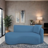 Divã Recamier Suíça Curvo Sala Recepção 150cm Lado Esquerdo Linho Azul Royal