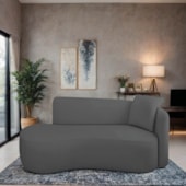 Divã Recamier Suíça Curvo Sala Recepção 150cm Lado Esquerdo Linho Cinza Escuro