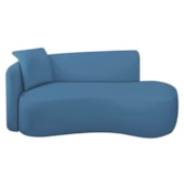 Divã Recamier Suíça Curvo Sala Recepção 180cm Lado Direito Linho Azul Royal