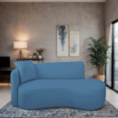 Divã Recamier Suíça Curvo Sala Recepção 180cm Lado Direito Linho Azul Royal
