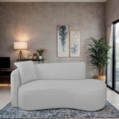 Divã Recamier Suíça Curvo Sala Recepção 180cm Lado Direito Linho Cinza Claro