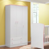 Guarda Roupa Infantil 3 Portas e 2 Gavetas Brilhar Q01 Branco/Rosa - Amarena Móveis