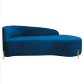 ivã Recamier Orgânico França 140cm Lado Dir Pés Metal Dourado Linho Azul Royal