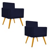 Kit 02 Poltrona Cadeira Decorativa Beatriz Escritório Recepção Sala Corano Azul Marinho - AM Decor