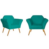 Kit 02 Poltrona Cadeira Decorativa Marcela Corano Azul Turquesa para Sala de Estar Recepção Escritório Quarto Luxo Conforto - AM Decor