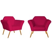 Kit 02 Poltrona Cadeira Decorativa Marcela Suede Pink Pés Palito para Recepção Sala de Estar Quarto Luxo - AM Decor