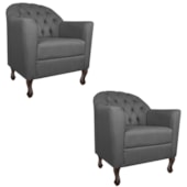 Kit 02 Poltronas Decorativa Julia Linho Cinza Escuro - Amarena Móveis