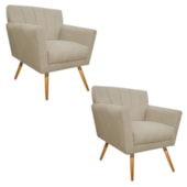 kit 02 Poltronas Decorativa Laura Palito Mel Suede Bege - Amarena Móveis