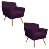 kit 02 Poltronas Decorativa Laura Palito Mel Suede Roxo - Amarena Móveis