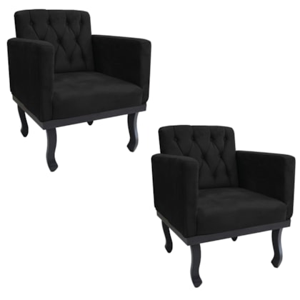 Kit 02 Poltronas Decorativas Classic Suede Preto - AM Decor