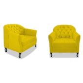 Kit 02 Poltronas Decorativas Julia Suede Amarelo - Amarena Móveis