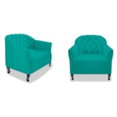 Kit 02 Poltronas Decorativas Julia Suede Azul Turquesa - Amarena Móveis