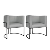 Kit 02 Poltronas Decorativas Luna Base de Ferro Preto Bouclé Cinza