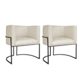Kit 02 Poltronas Decorativas Luna Base de Ferro Preto Linho Bege