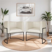 Kit 02 Poltronas Decorativas Luna Base de Ferro Preto Linho Bege