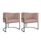 Kit 02 Poltronas Decorativas Luna Base de Ferro Preto Linho Rose