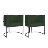 Kit 02 Poltronas Decorativas Luna Base de Ferro Preto Linho Verde