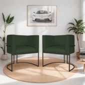 Kit 02 Poltronas Decorativas Luna Base de Ferro Preto Linho Verde