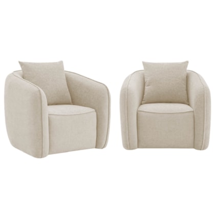 Kit 02 Poltronas Decorativas Sala de Estar Recepção Florença Bouclé Bege