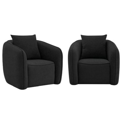 Kit 02 Poltronas Decorativas Sala de Estar Recepção Florença Bouclé Preto