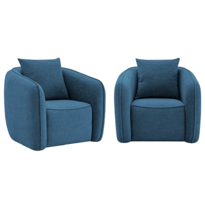 Kit 02 Poltronas Decorativas Sala de Estar Recepção Florença Linho Azul Royal