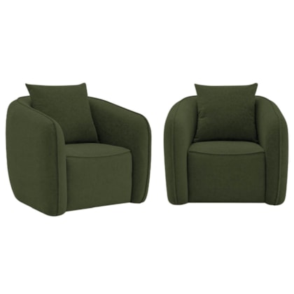 Kit 02 Poltronas Decorativas Sala de Estar Recepção Florença Linho Verde