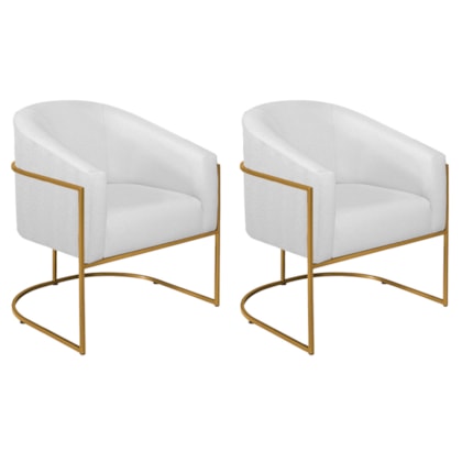 Kit 02 Poltronas Decorativas Sala de Estar Recepção Luiza Base de Ferro Dourado Suede Branco - Amarena Móveis