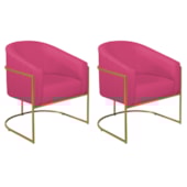 Kit 02 Poltronas Decorativas Sala de Estar Recepção Luiza Base de Ferro Dourado Suede Pink - Amarena Móveis