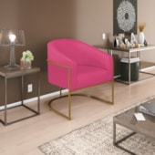 Kit 02 Poltronas Decorativas Sala de Estar Recepção Luiza Base de Ferro Dourado Suede Pink - Amarena Móveis