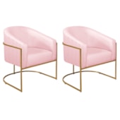 Kit 02 Poltronas Decorativas Sala de Estar Recepção Luiza Base de Ferro Dourado Suede Rosa Bebê - Amarena Móveis