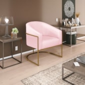 Kit 02 Poltronas Decorativas Sala de Estar Recepção Luiza Base de Ferro Dourado Suede Rosa Bebê - Amarena Móveis