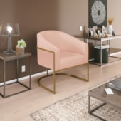 Kit 02 Poltronas Decorativas Sala de Estar Recepção Luiza Base de Ferro Dourado Suede Rosê - Amarena Móveis