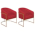 Kit 02 Poltronas Decorativas Sala de Estar Recepção Luiza Base de Ferro Dourado Suede Vermelho - Amarena Móveis