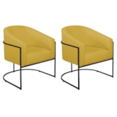 Kit 02 Poltronas Decorativas Sala de Estar Recepção Luiza Base de Ferro Preto Suede Amarelo - Amarena Móveis