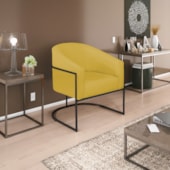 Kit 02 Poltronas Decorativas Sala de Estar Recepção Luiza Base de Ferro Preto Suede Amarelo - Amarena Móveis